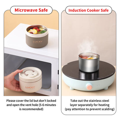 WORTHBUY Bento Lunch Box Set, Portable Keep Warm Lunch Container With Insulated Bag, 18/8 Stainless Steel Thermal Food Container