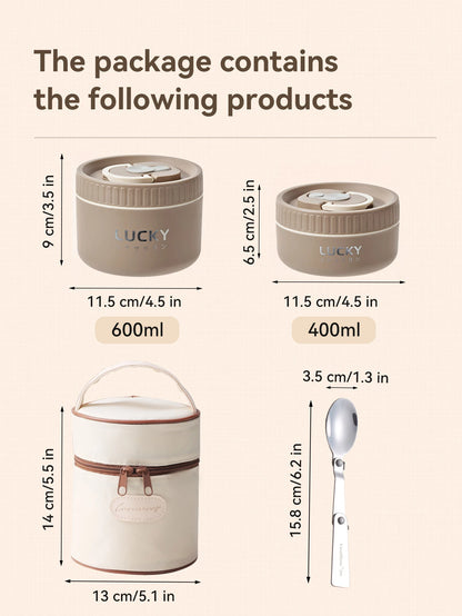 WORTHBUY Bento Lunch Box Set, Portable Keep Warm Lunch Container With Insulated Bag, 18/8 Stainless Steel Thermal Food Container