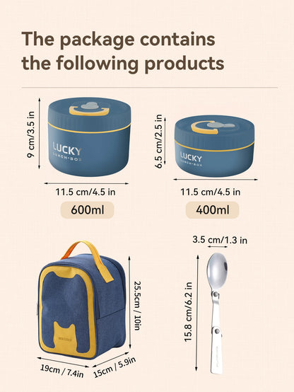 WORTHBUY Bento Lunch Box Set, Portable Keep Warm Lunch Container With Insulated Bag, 18/8 Stainless Steel Thermal Food Container