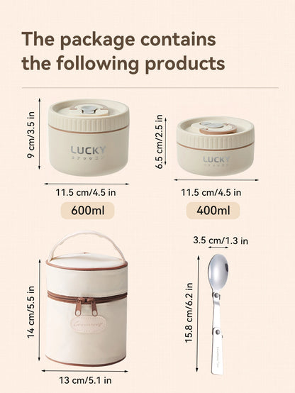 WORTHBUY Bento Lunch Box Set, Portable Keep Warm Lunch Container With Insulated Bag, 18/8 Stainless Steel Thermal Food Container