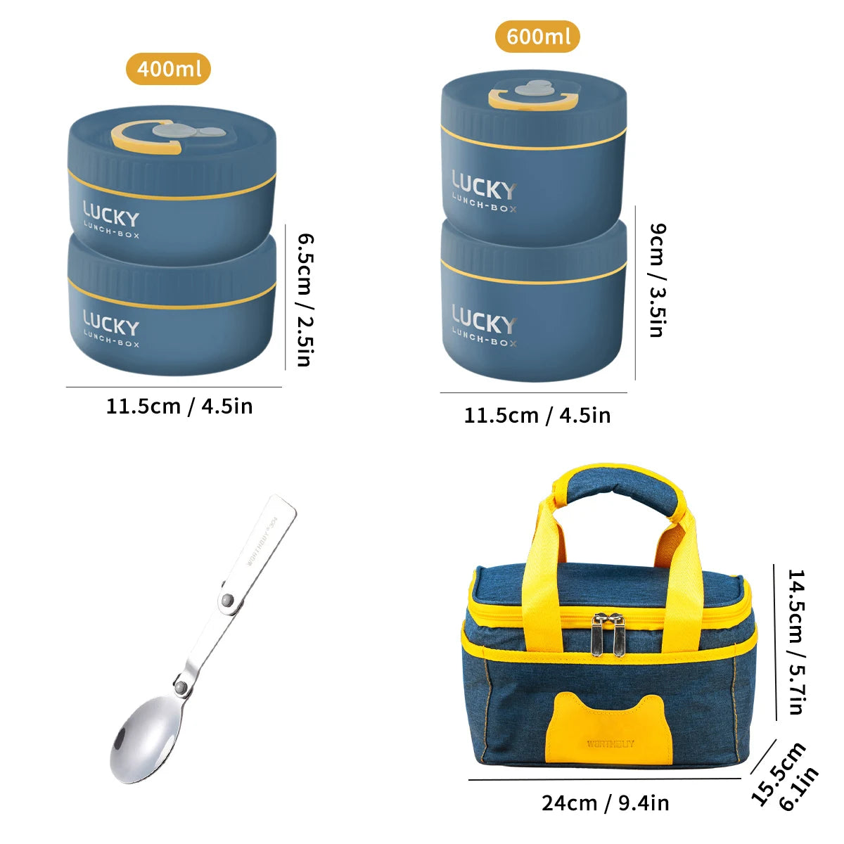 WORTHBUY Bento Lunch Box Set, Portable Keep Warm Lunch Container With Insulated Bag, 18/8 Stainless Steel Thermal Food Container