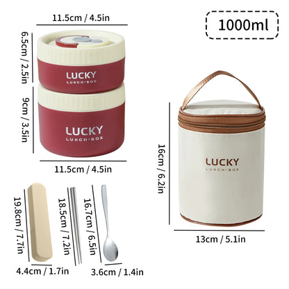 WORTHBUY Bento Lunch Box Set, Portable Keep Warm Lunch Container With Insulated Bag, 18/8 Stainless Steel Thermal Food Container